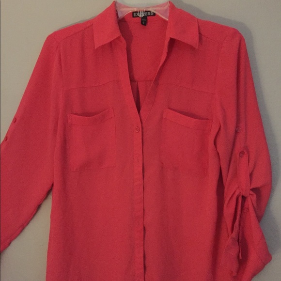 Express coral button down blouse - Picture 1 of 2